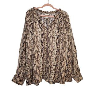 Ava & Viv Womens 2X Snake Print Blouse With Button Cuffs & Tie Neckline Lightwei